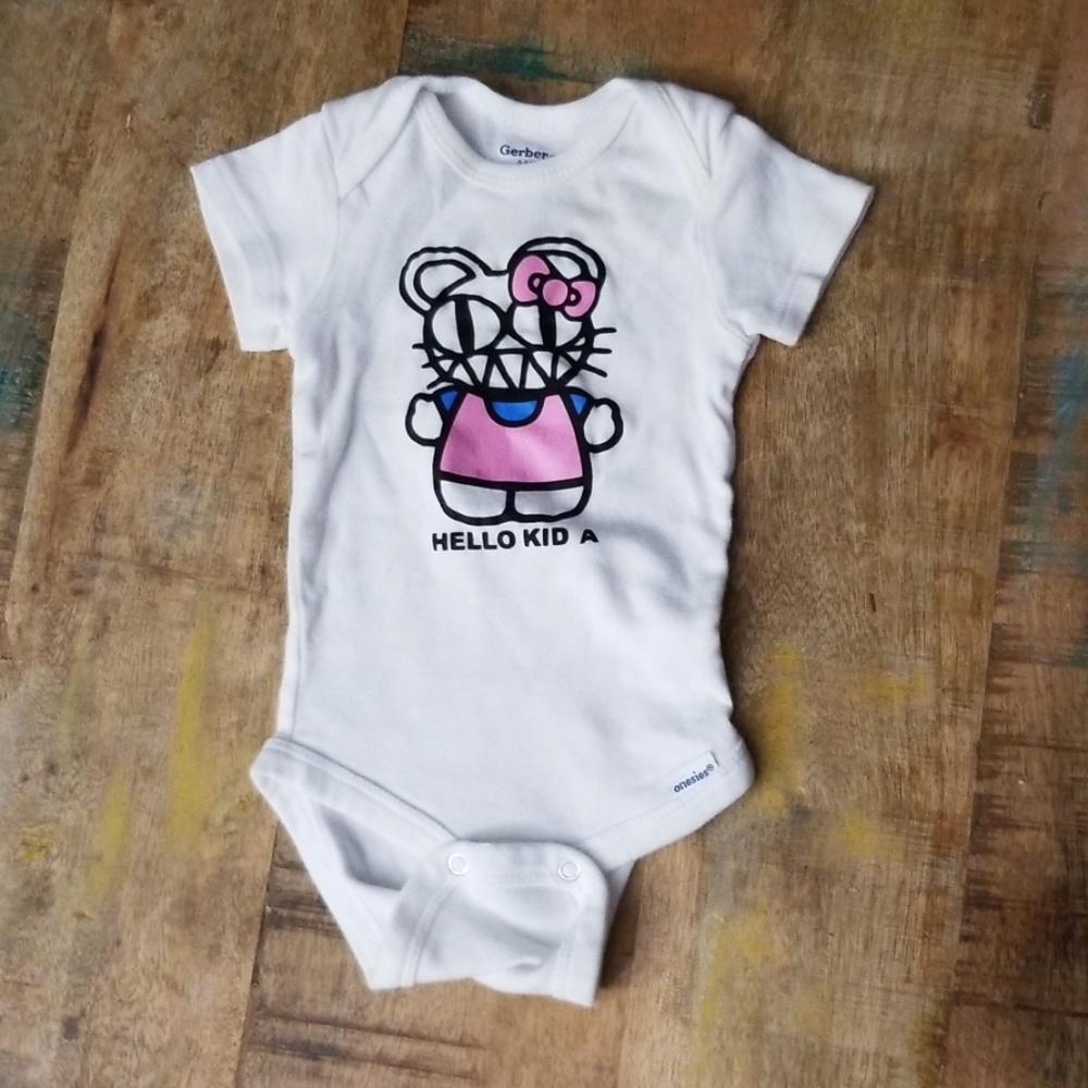 COPY - 0-3M Radiohead "Hello Kid A" Gerbers onesie